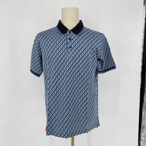 Robert Graham Short Sleeve Knit Polo Shirt FENSON Abstract Knit Blue Grey M